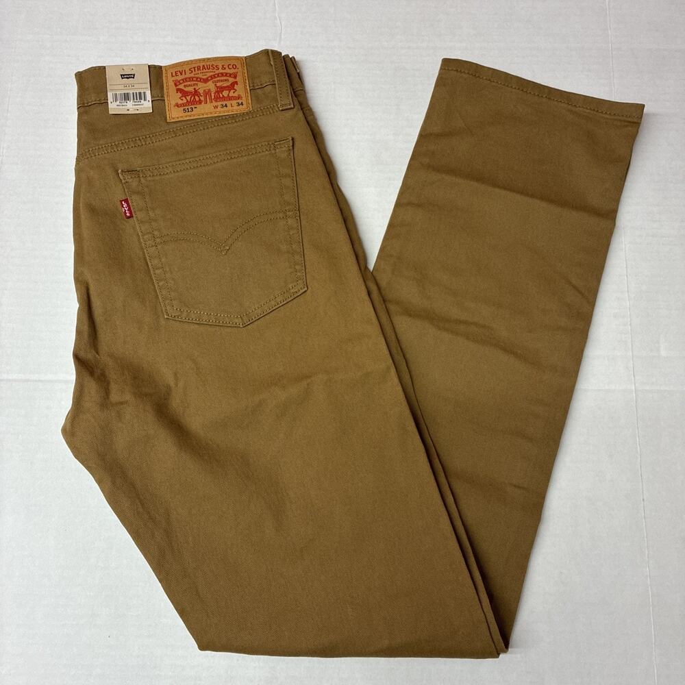 NWT Levi's 513 Slim Straight Jeans Men’s Size 34x34 Brown Stretch New